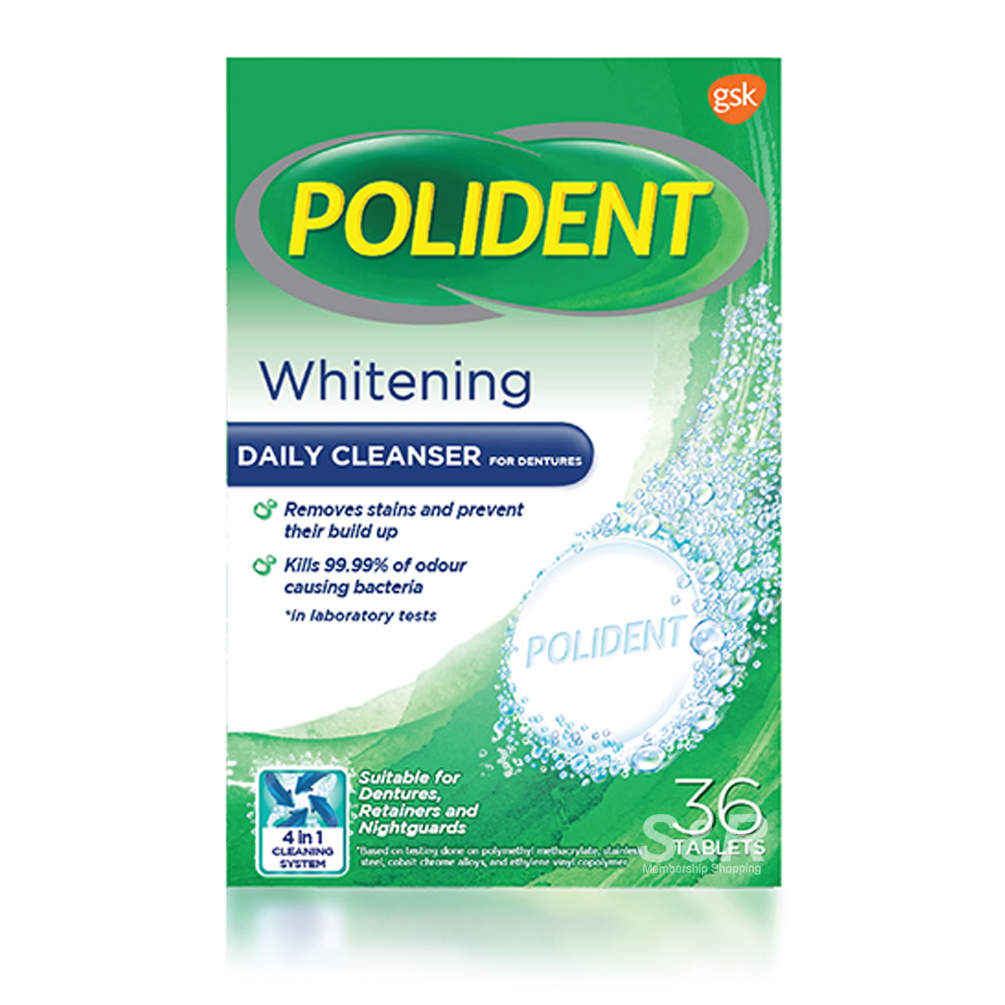 Polident Whitening Daily Cleanser for Dentures 36pcs
